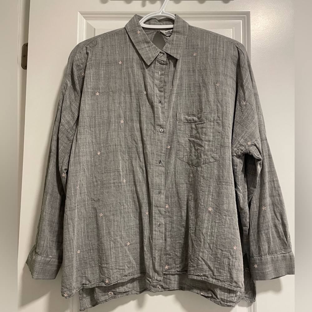 ZARA BASIC Oversized Shirt with Embroidery Stars